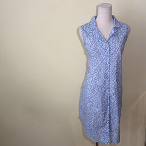 Joie Women’s Blue & White Floral Sleeveless Shirt Dress SZ L